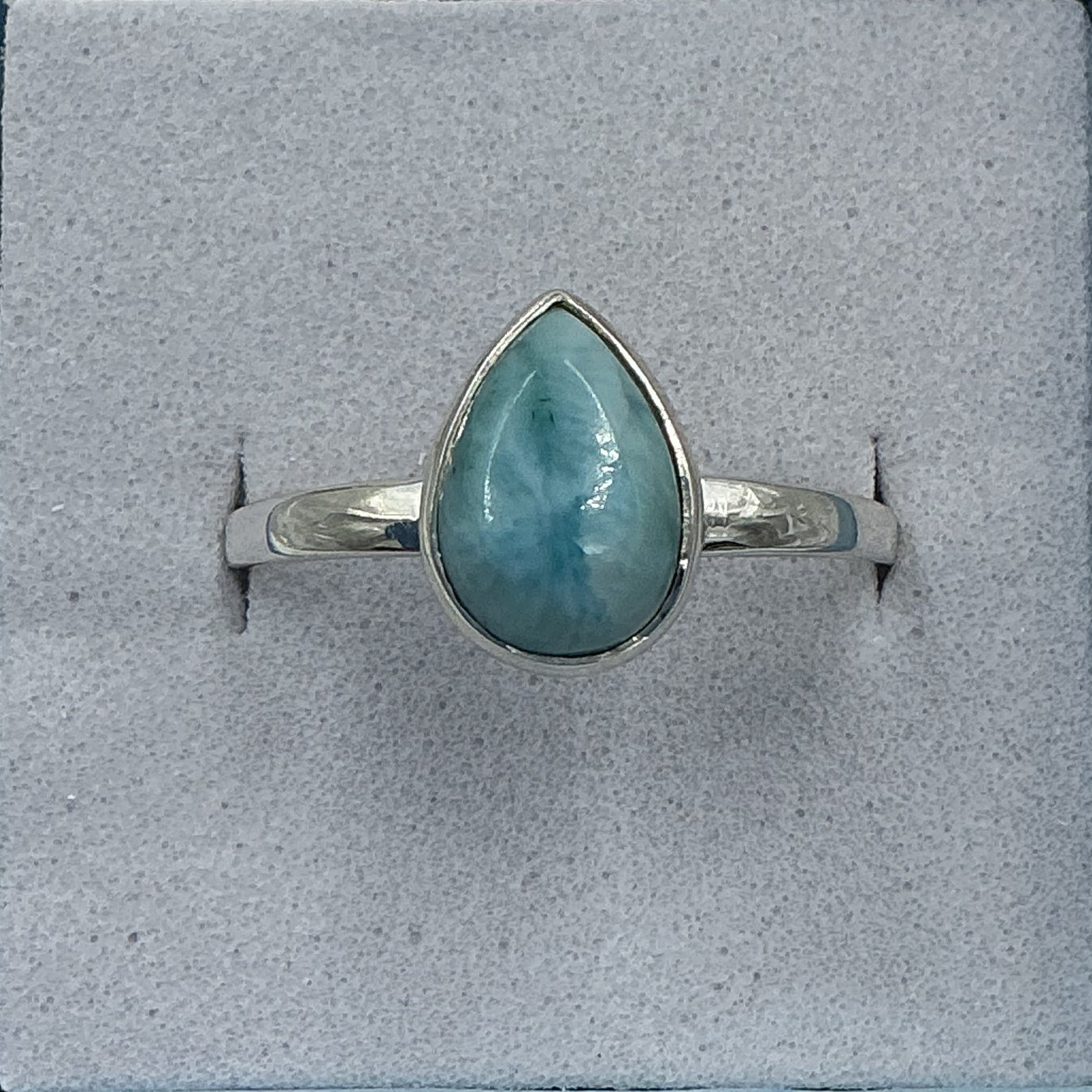 Sterling Silver Larimar Dainty Tear Ring - Size 10 - Calm & Communication
