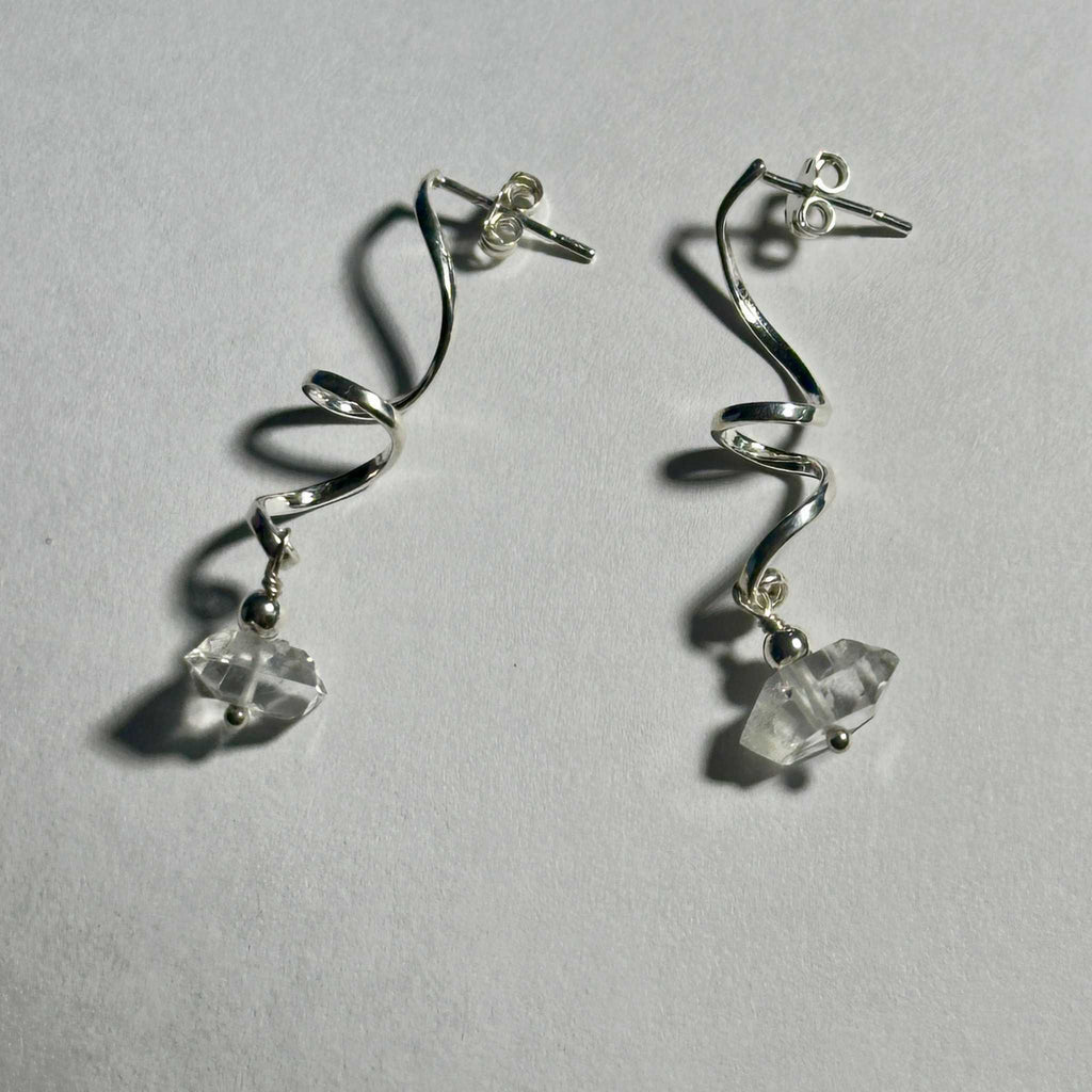 Herkimer Spiral Dangle Bertoni Earrings - Sterling Silver