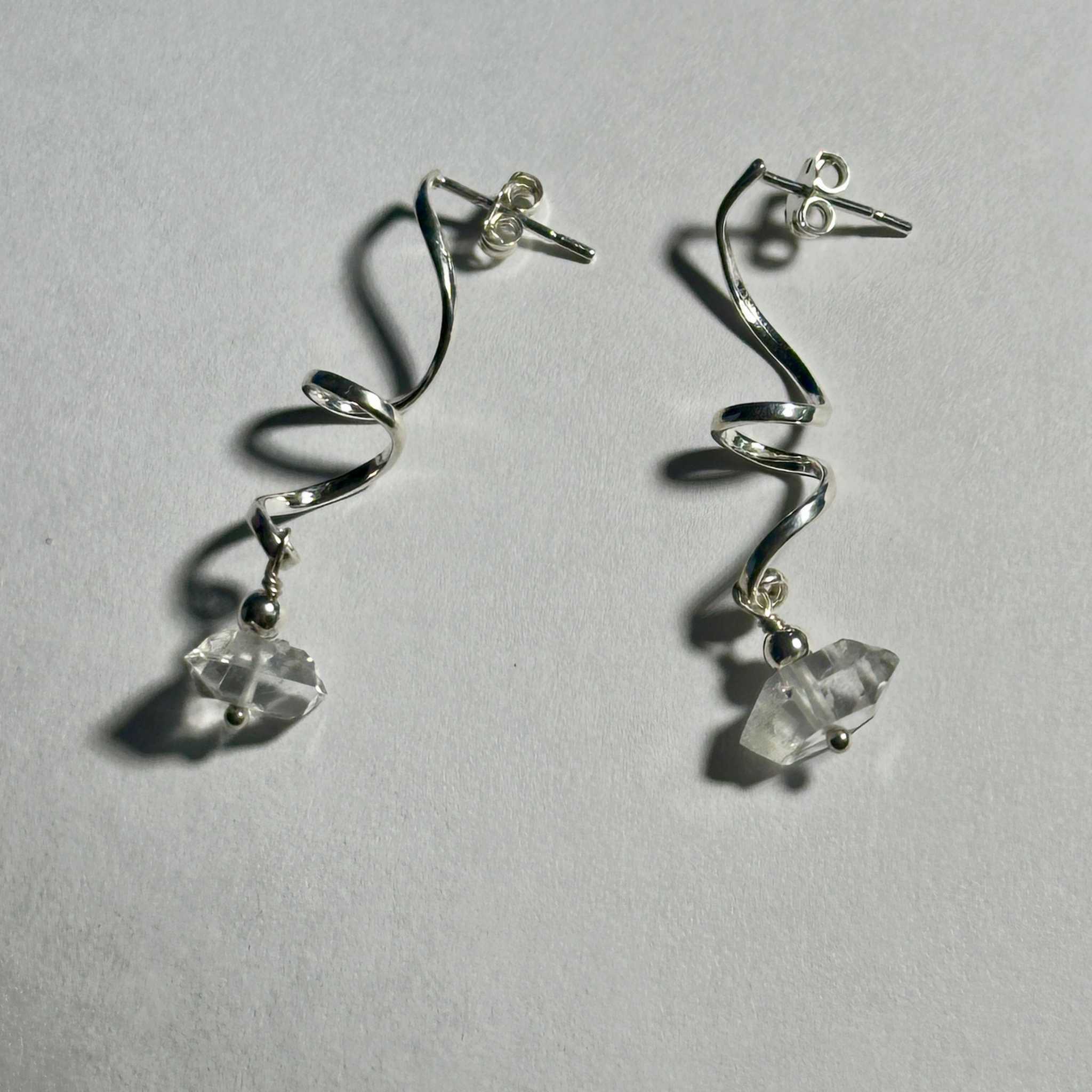 Herkimer Spiral Dangle Bertoni Earrings - Sterling Silver