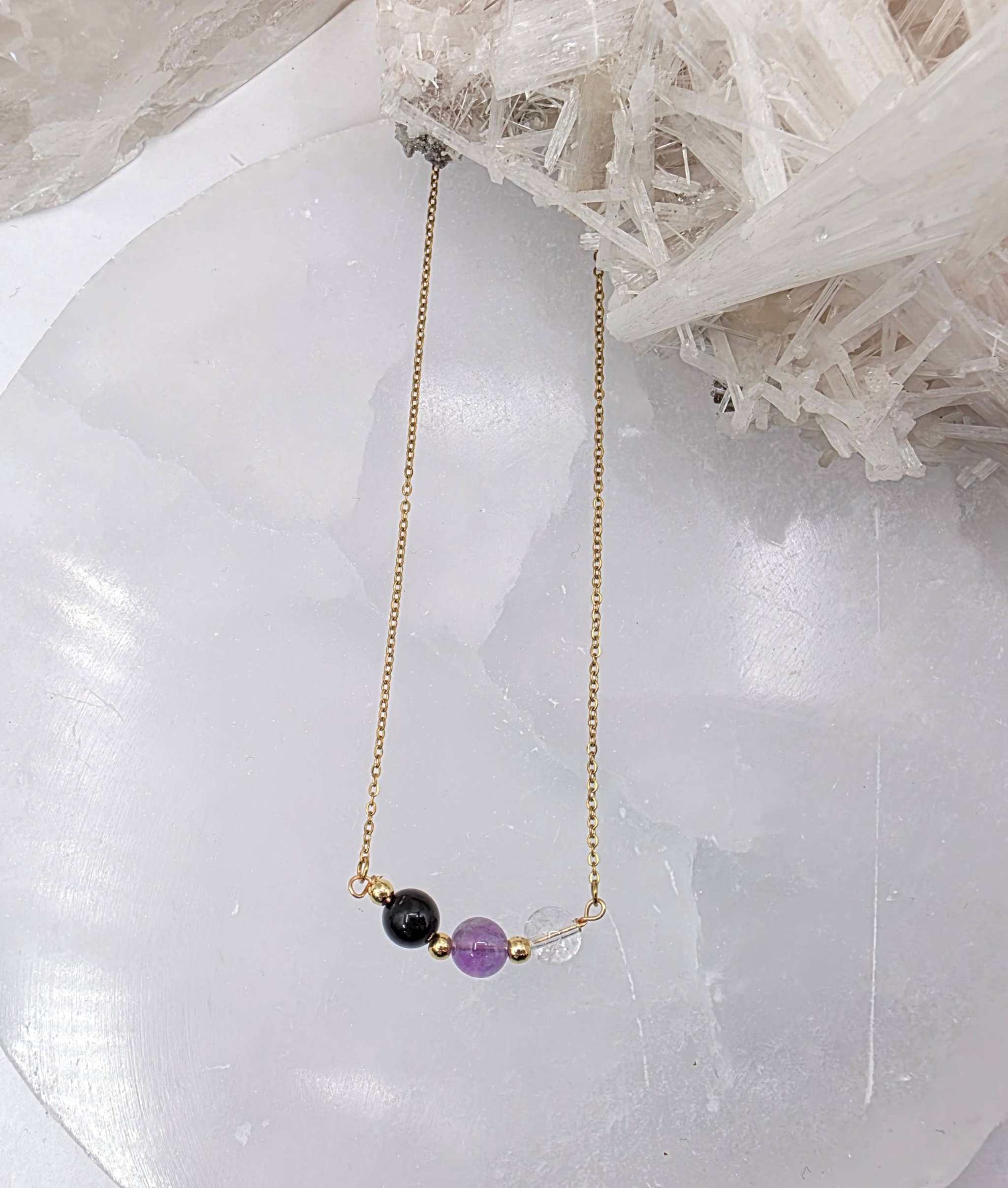 SACRED SPACE -Clear Quartz, Amethyst, Black Onyx Jewelry Set