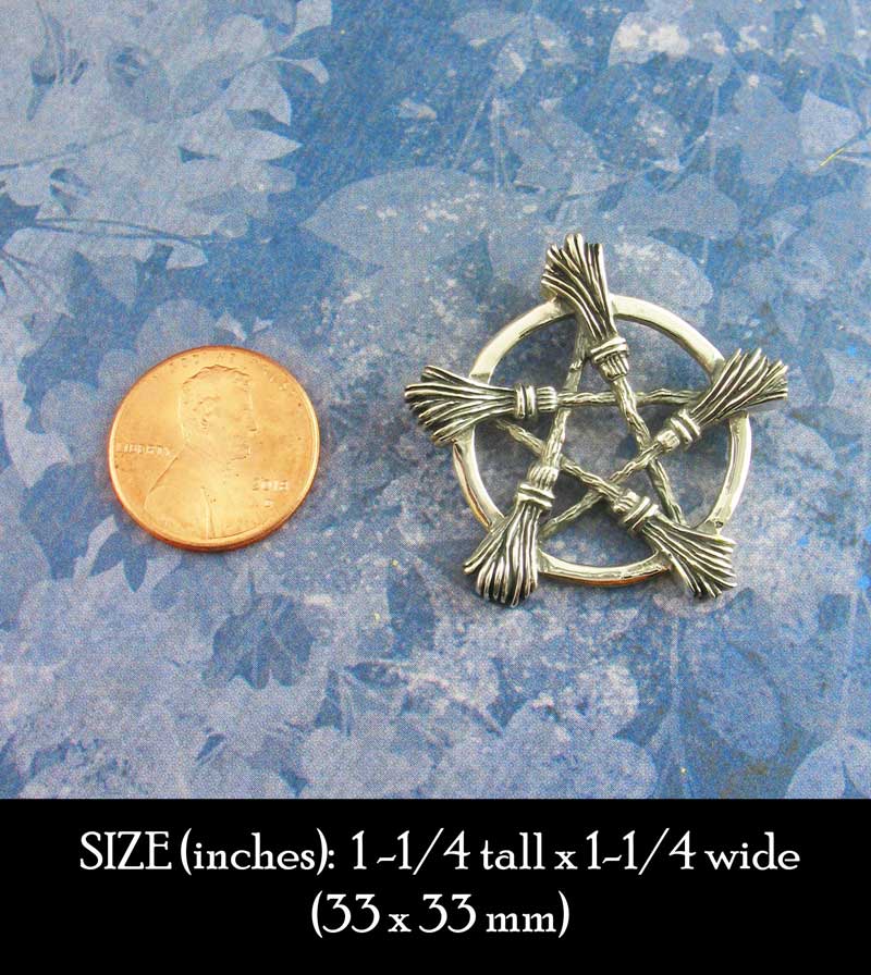 Five Brooms Pentacle Pendant, Handmade - 925 Sterling Silver