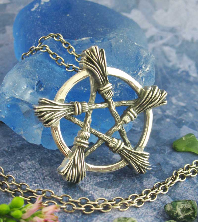 Five Brooms Pentacle Pendant, Handmade - 925 Sterling Silver