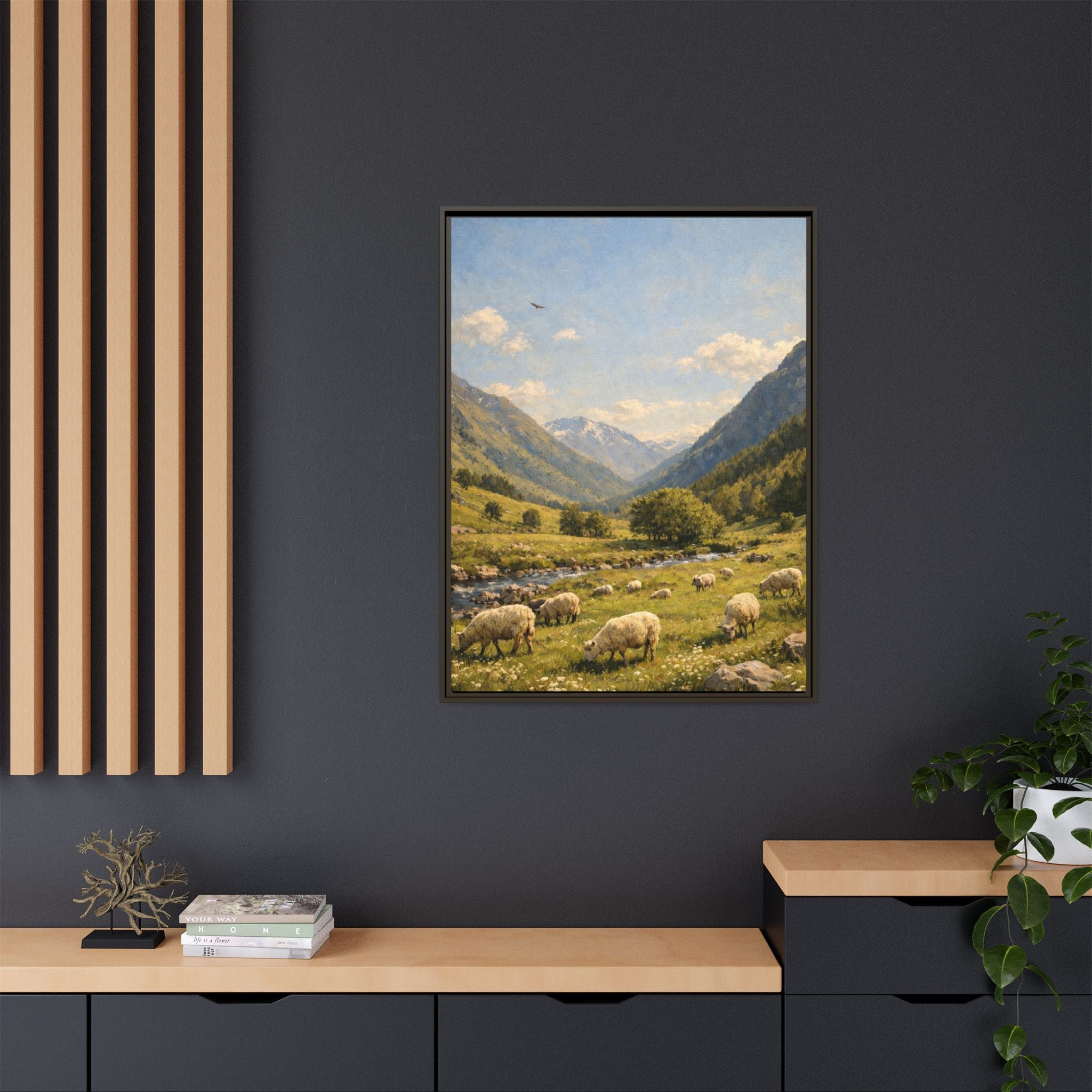Pastoral With Wyvern - Framed Canvas