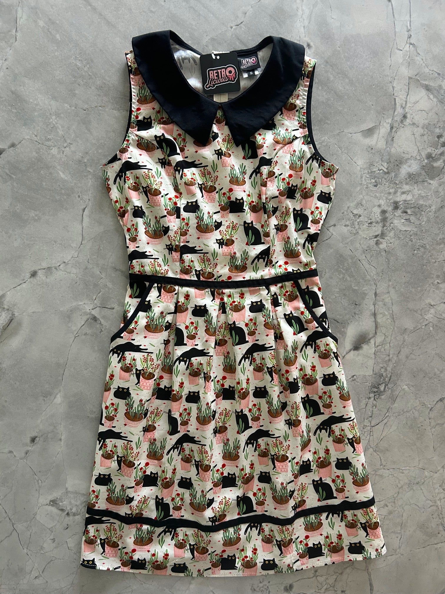 Cats & Plants Collared Dress - Plus Sizes only