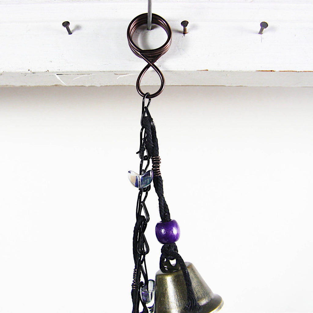 Hanging Witch's Bells: Purple Beads, Crescent Moons, Black Chain - Handcrafted