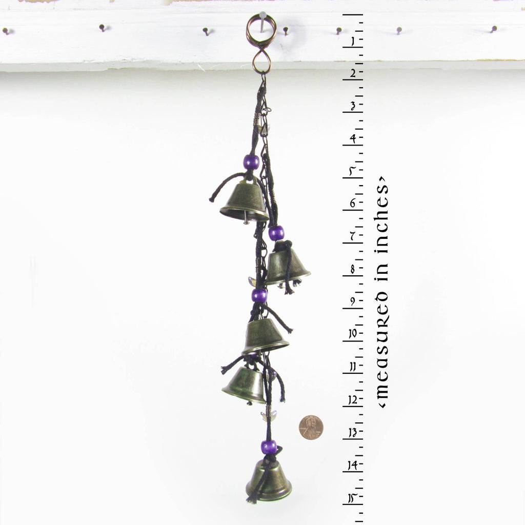Hanging Witch's Bells: Purple Beads, Crescent Moons, Black Chain - Handcrafted