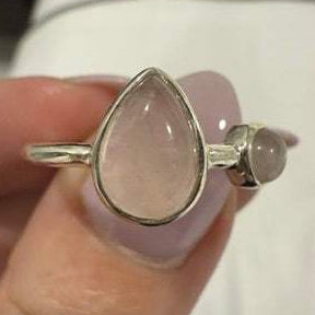 Rose Quartz Double-Stone Teardrop Ring – Sterling Silver – Sizes 7, 8 & 9