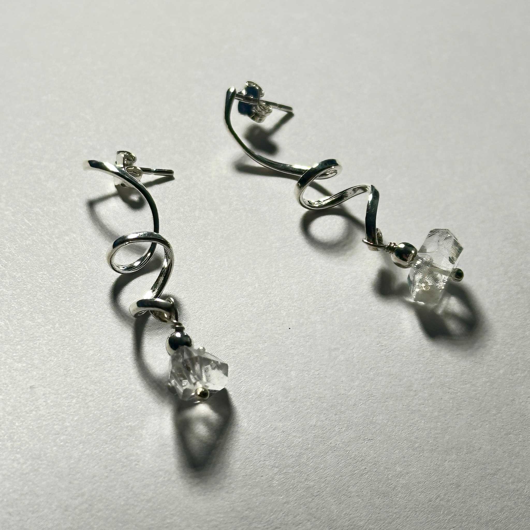 Herkimer Spiral Dangle Bertoni Earrings - Sterling Silver
