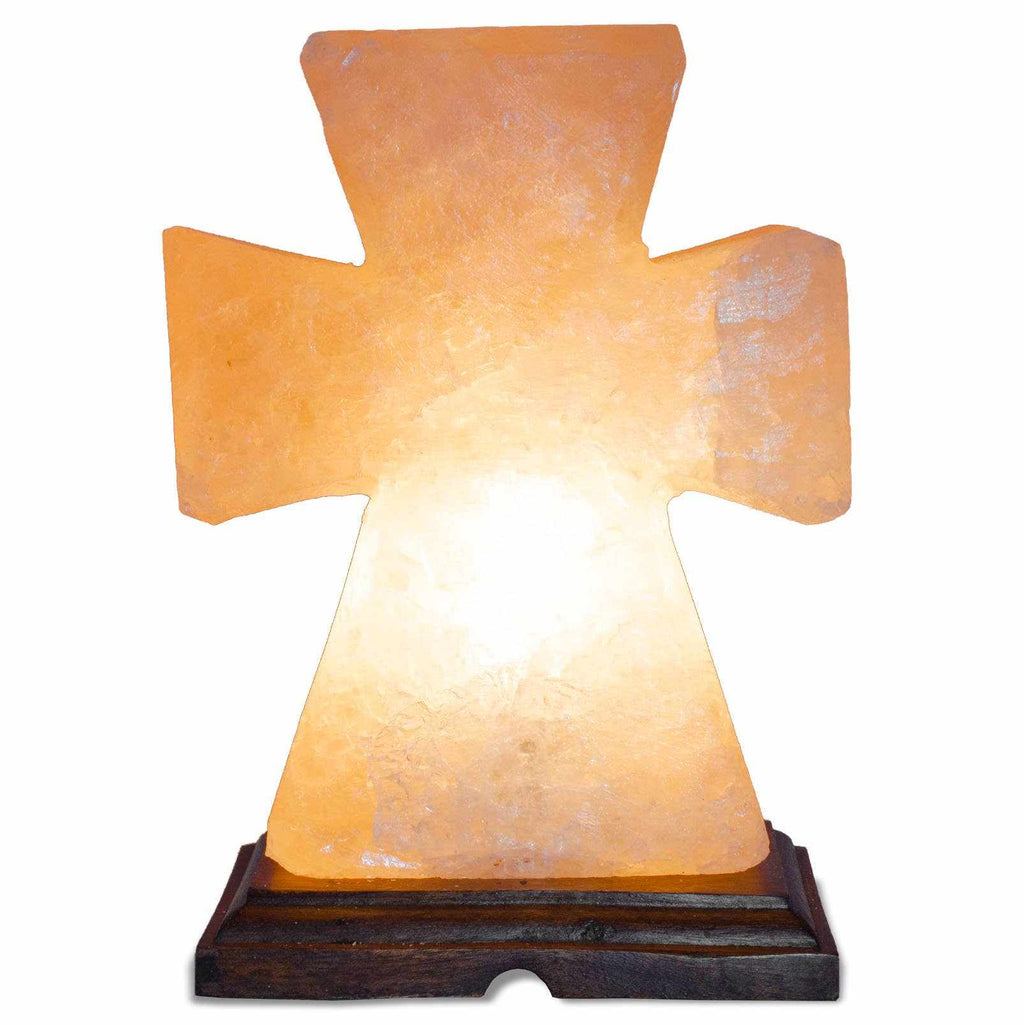 Flat Cross Shaped Salt Lamp - 9" avg. - Cord, Bulb, Dimmer
