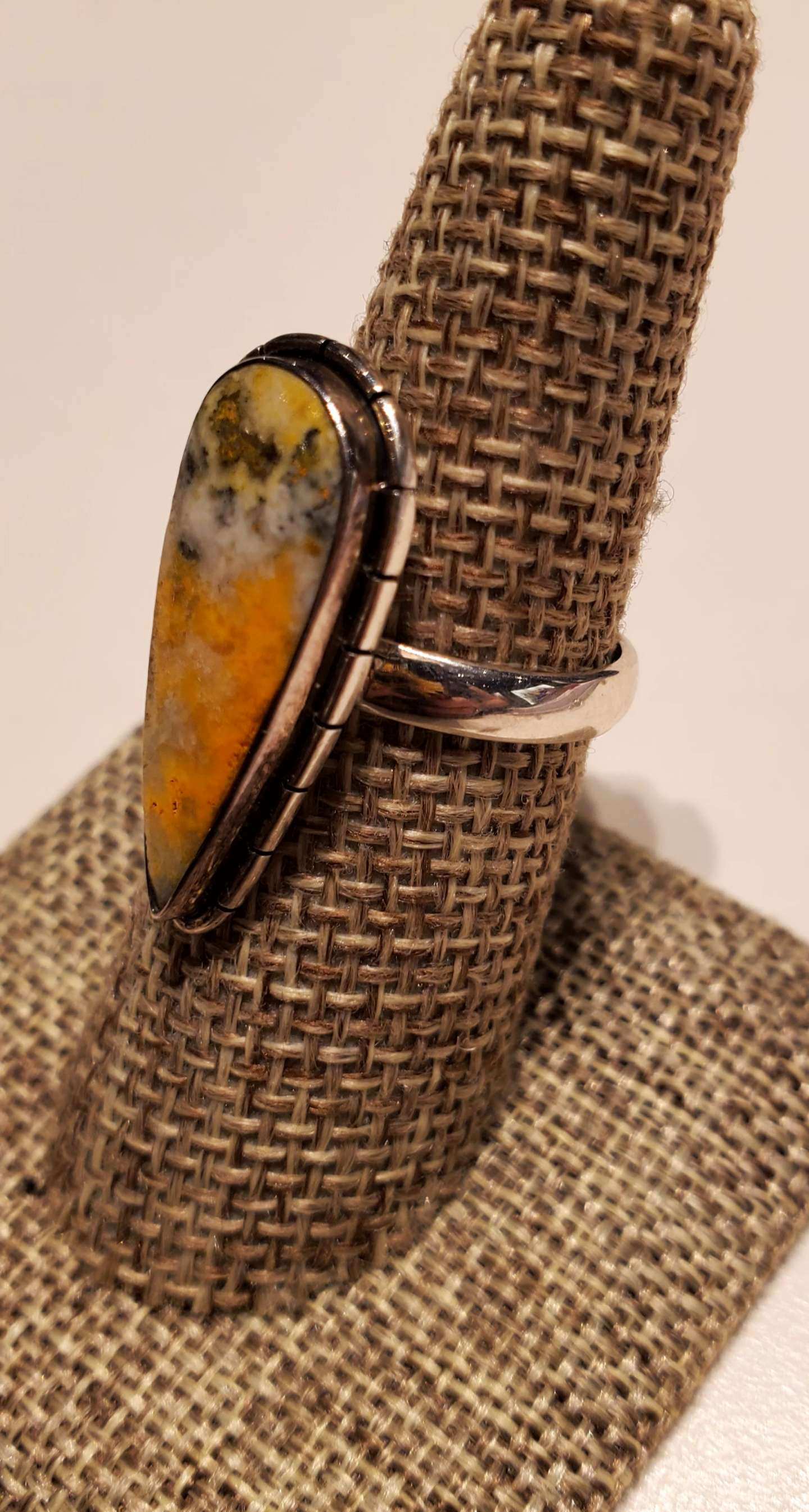 Bumblebee Jasper Teardrop Statement Ring – Sterling Silver – Sizes 6–9