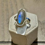Labradorite Oval Wrapped-Band Ring – Sterling Silver – Size 5 & Size 9