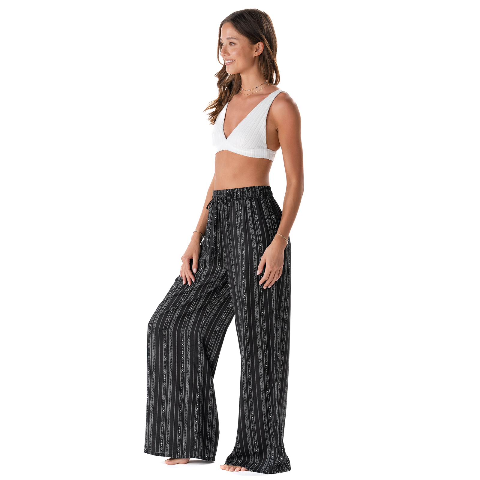 Akha Tribal Print Wide Leg Drawstring Pants