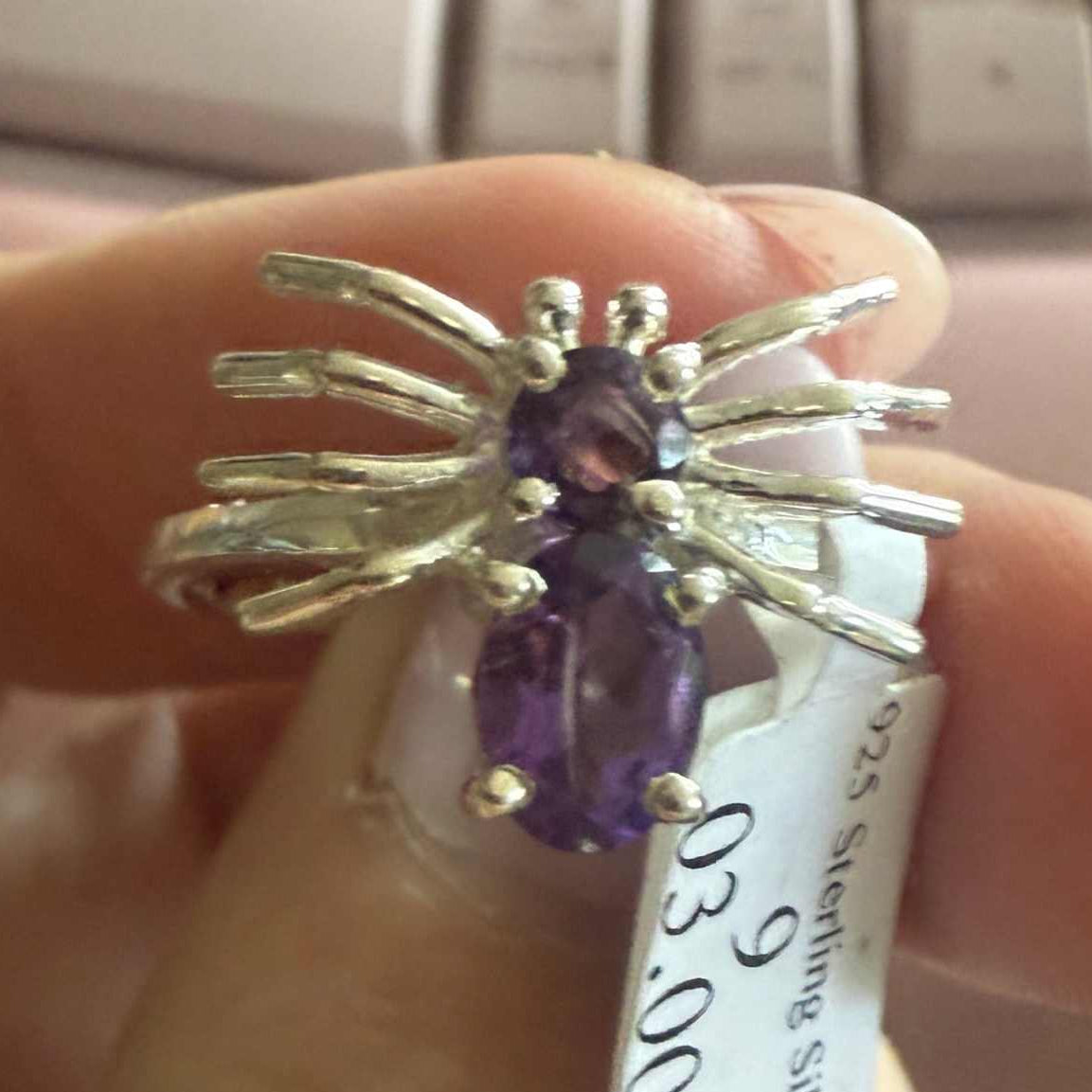 Gemstone Spider Ring in Sterling Silver or Gold Vermeil
