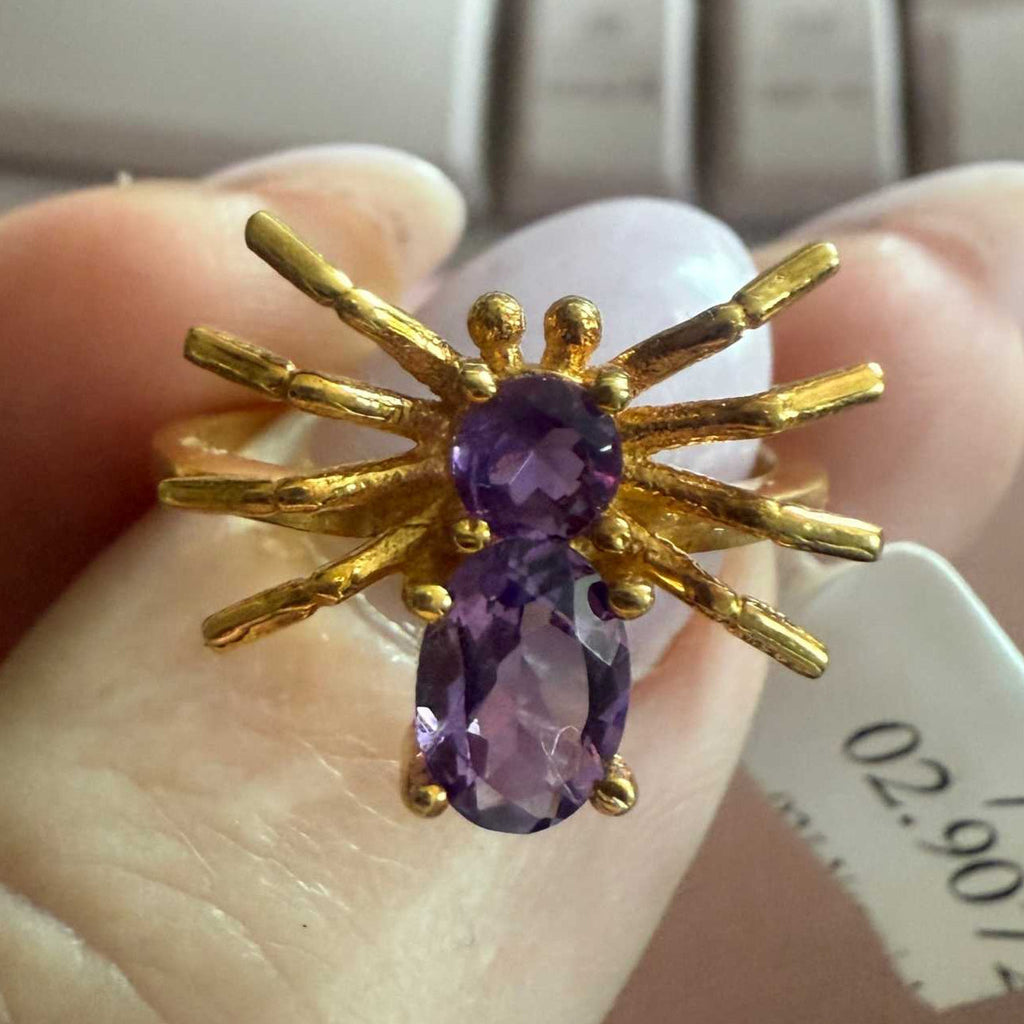 Gemstone Spider Ring in Sterling Silver or Gold Vermeil