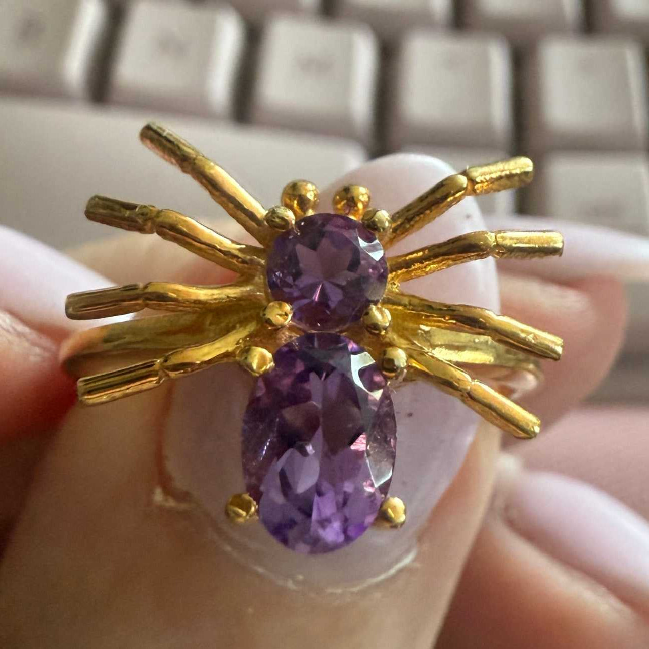 Gemstone Spider Ring in Sterling Silver or Gold Vermeil