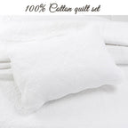 Serenity White Victorian Scalloped Medallion Floral Pure Solid Cotton Reversible Quilt Bedding Set