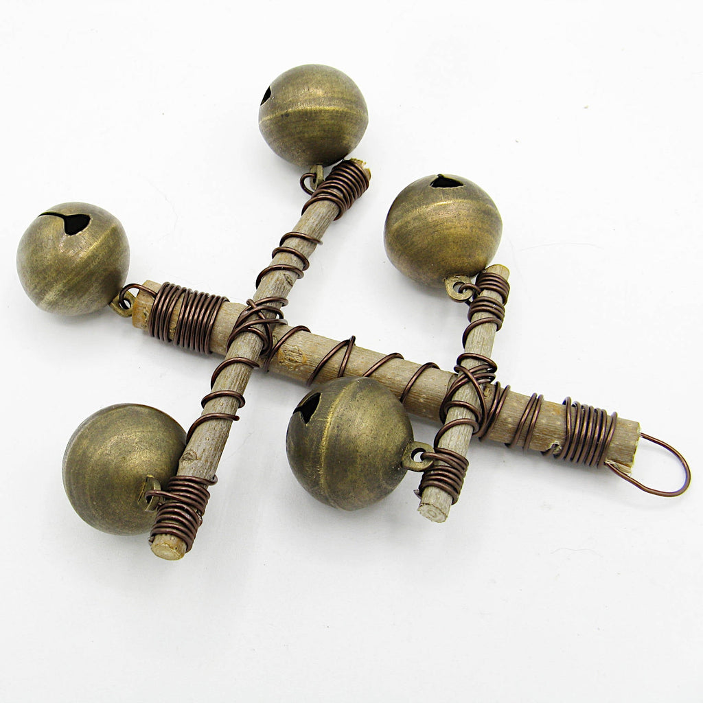 Witch's Bell: "Anchor" of Twigs with 5 Large Sleigh Bells  - Handcrafted