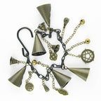 Witch's Bell: 5 Cone-Shaped Bells, Black Chain, Charms, Sleigh Bells - Handcrafted