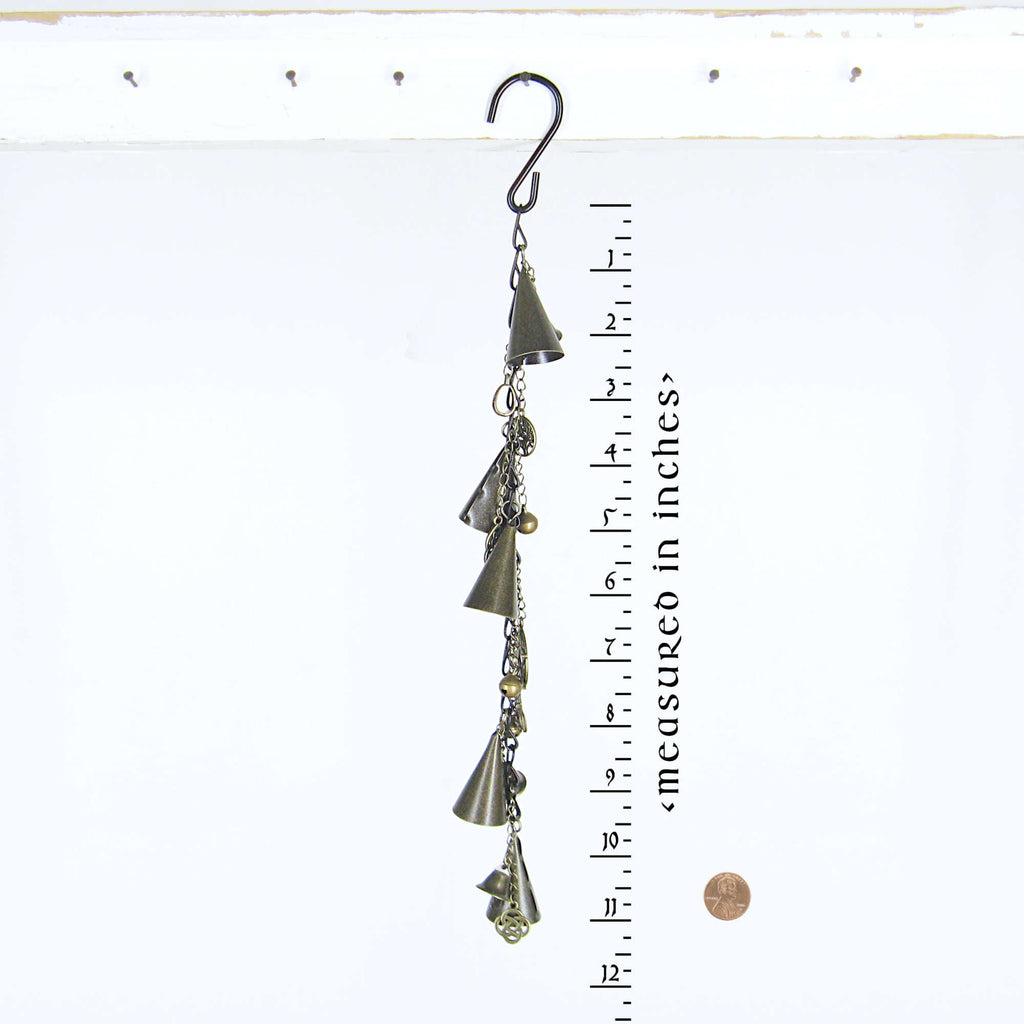 Witch's Bell: 5 Cone-Shaped Bells, Black Chain, Charms, Sleigh Bells - Handcrafted