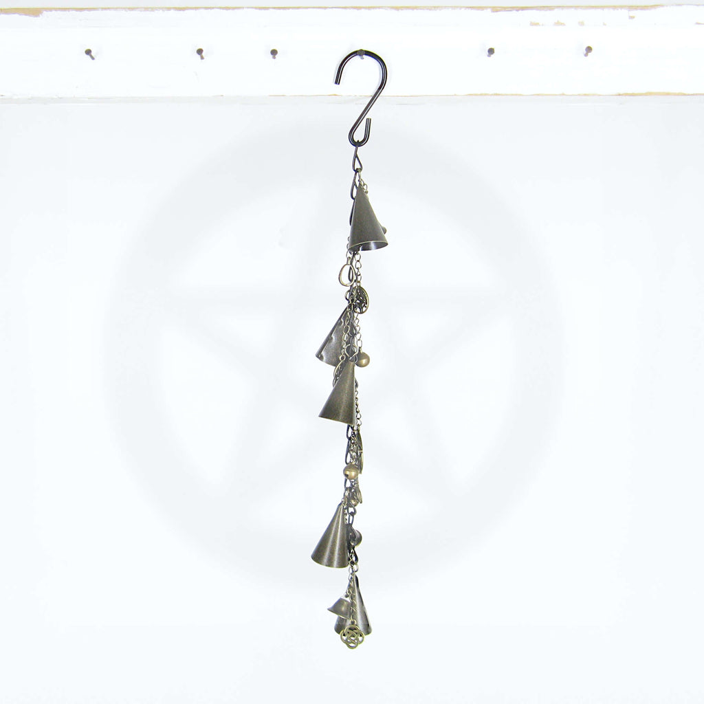 Witch's Bell: 5 Cone-Shaped Bells, Black Chain, Charms, Sleigh Bells - Handcrafted