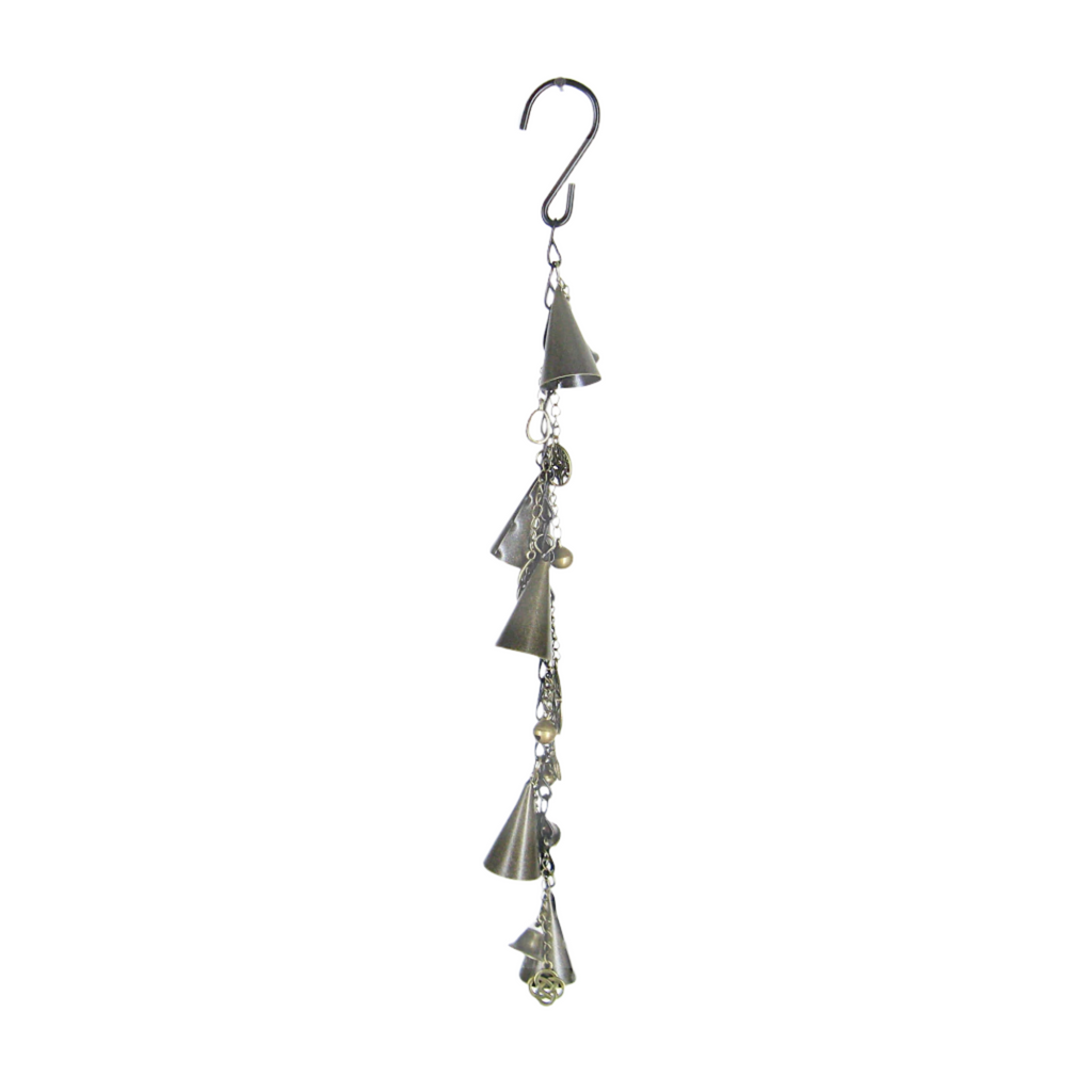Witch's Bell: 5 Cone-Shaped Bells, Black Chain, Charms, Sleigh Bells - Handcrafted