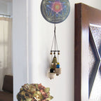 Witch's Bell: Driftwood, Hammered Black Spiral, Colorful Beads - Handcrafted