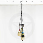 Witch's Bell: Driftwood, Hammered Black Spiral, Colorful Beads - Handcrafted