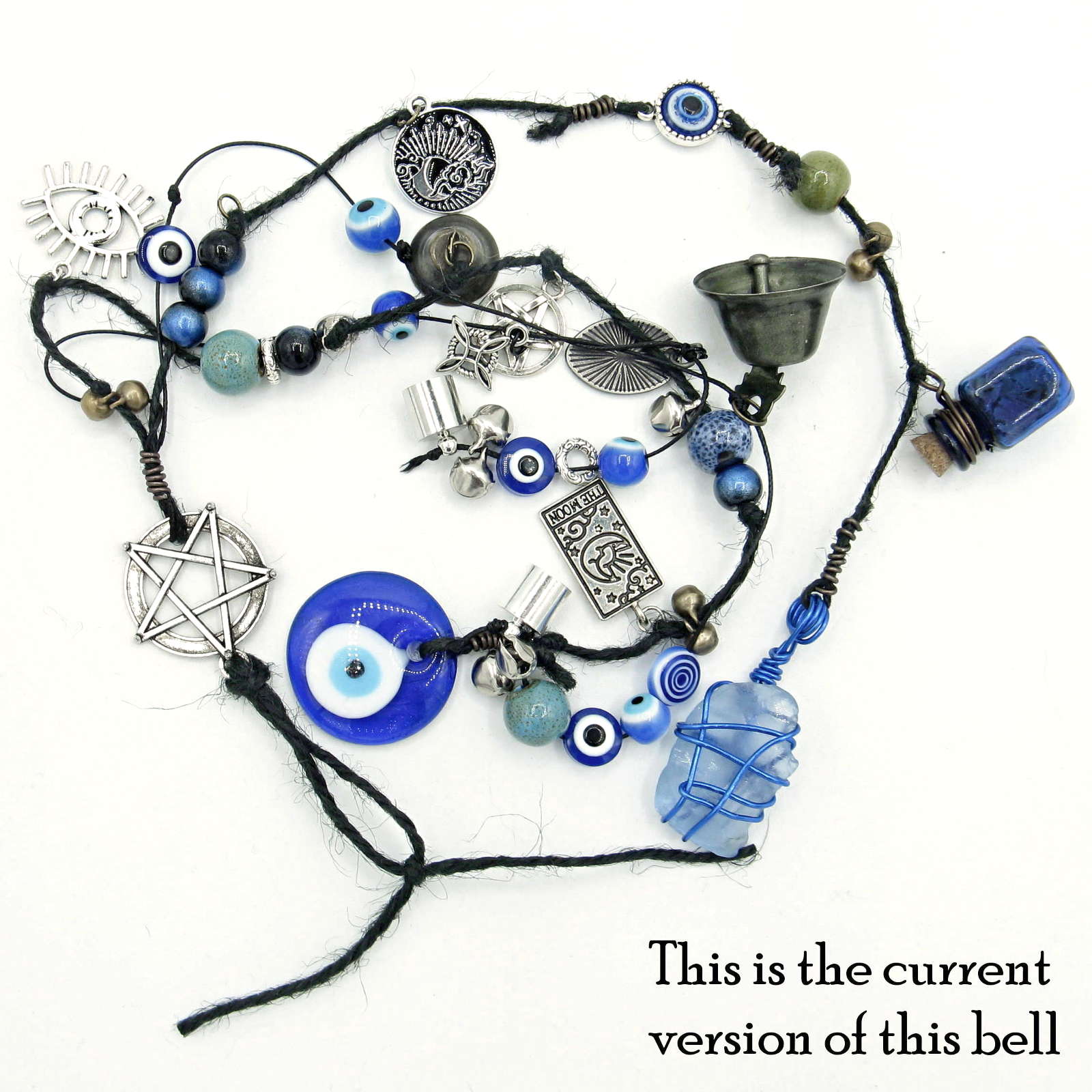 Witch's Bell: Glass Evil Eyes, Pentacle, Charms, Beads - Handcrafted