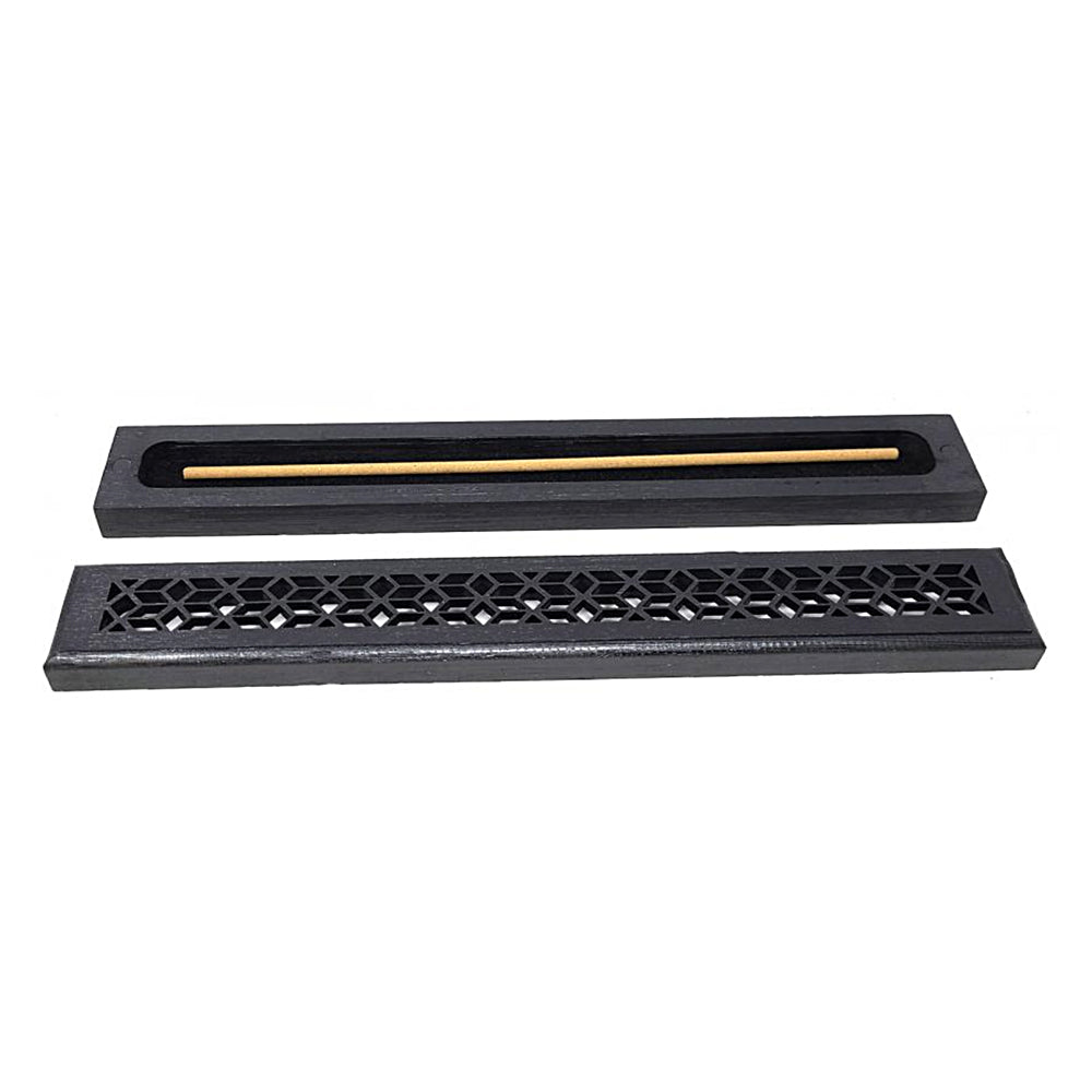 Black Finish Wood Incense Box Burner - Medium