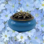 Ceramic Incense Burner Bowl with Lid - Sea Blue - 3.75"