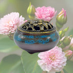 Ceramic Incense Burner Bowl with Lid - Ocean - 3.75"