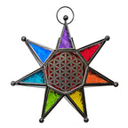 Chakra Star w/ Flower of Life T-Light Glass & Metal Lantern