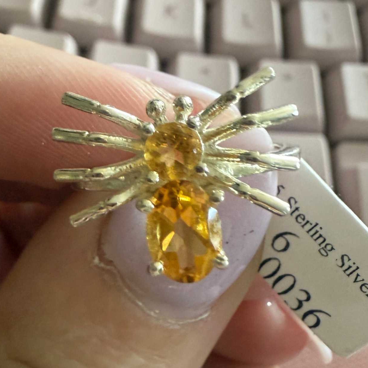 Gemstone Spider Ring in Sterling Silver or Gold Vermeil