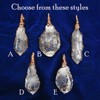 Clear Smoky Raw Quartz Crystal Pendant Necklace, Copper Wire-Wrapped, Handmade