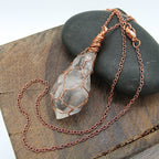 Clear Smoky Raw Quartz Crystal Pendant Necklace, Copper Wire-Wrapped, Handmade