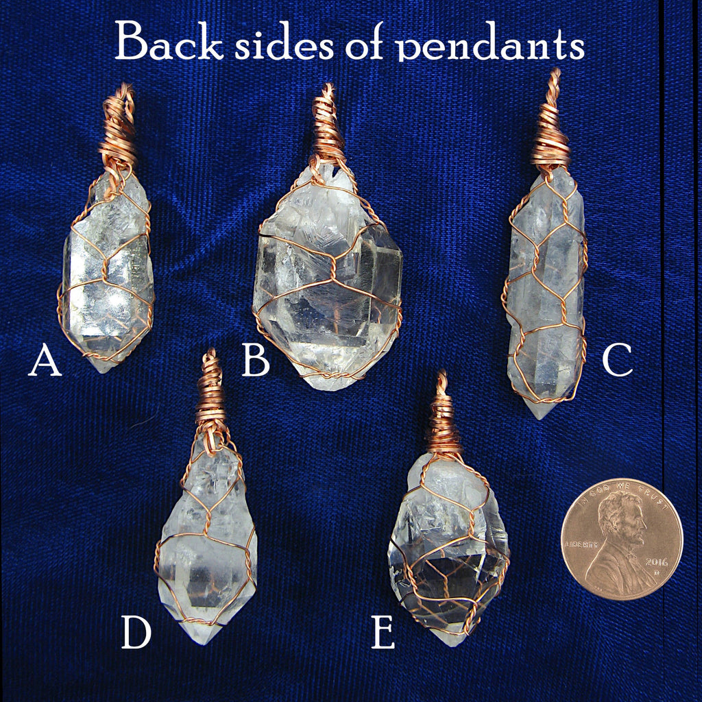 Clear Smoky Raw Quartz Crystal Pendant Necklace, Copper Wire-Wrapped, Handmade