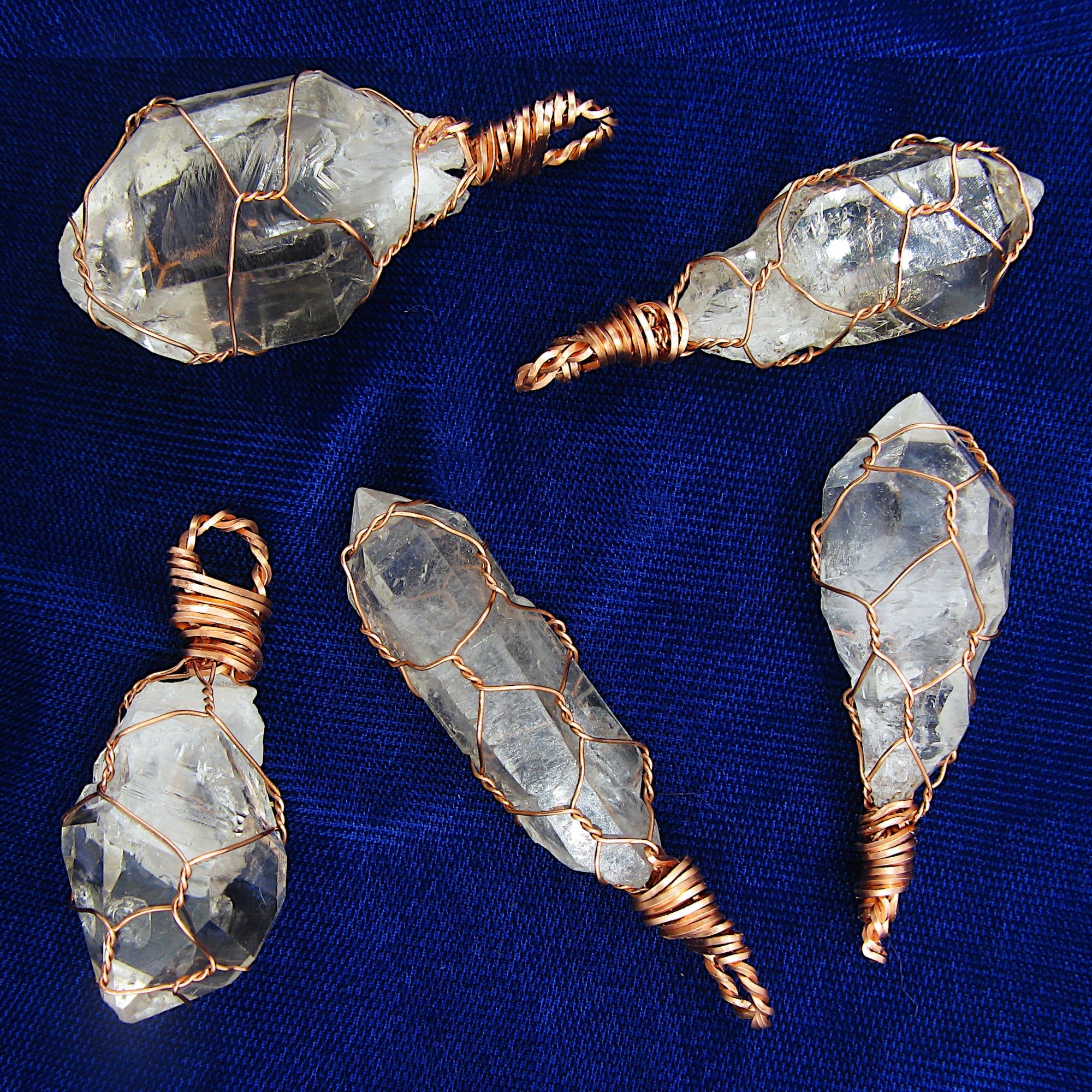 Clear Smoky Raw Quartz Crystal Pendant Necklace, Copper Wire-Wrapped, Handmade
