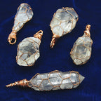 Clear Smoky Raw Quartz Crystal Pendant Necklace, Copper Wire-Wrapped, Handmade