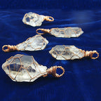 Clear Smoky Raw Quartz Crystal Pendant Necklace, Copper Wire-Wrapped, Handmade
