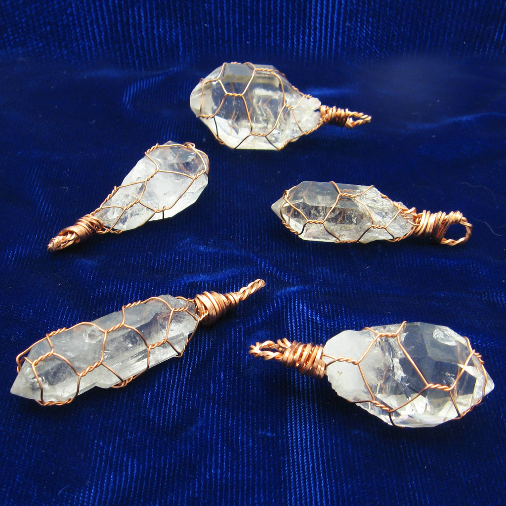 Clear Smoky Raw Quartz Crystal Pendant Necklace, Copper Wire-Wrapped, Handmade