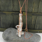 Raw Faden Clear Quartz Crystal Pendant Necklace, Copper Wire-Wrapped, Handmade