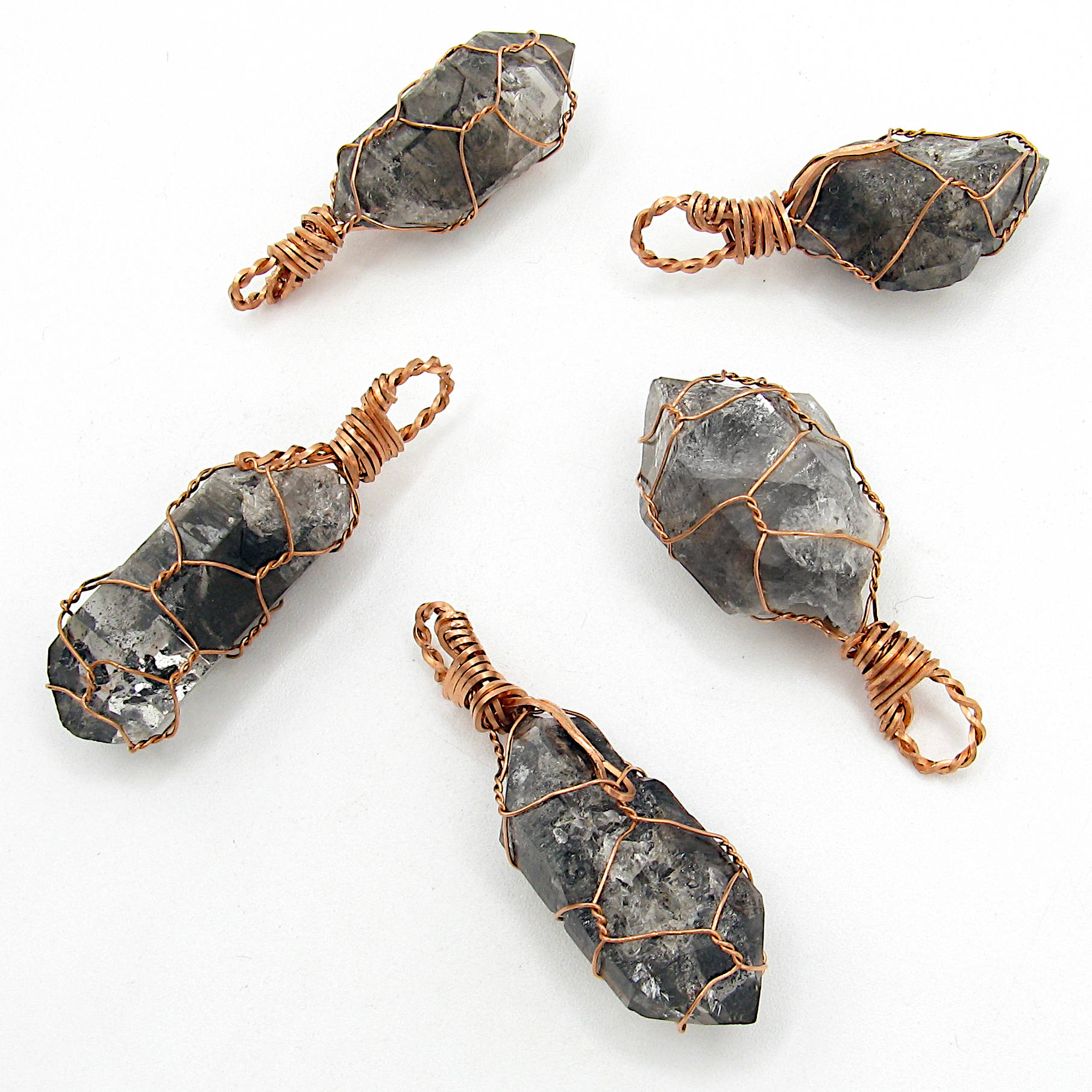 Dark Smoky Quartz Raw Crystal Pendant Necklace, Copper Wire-Wrapped, Handmade, with 20" Chain