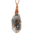 Dark Smoky Quartz Raw Crystal Pendant Necklace, Copper Wire-Wrapped, Handmade, with 20" Chain