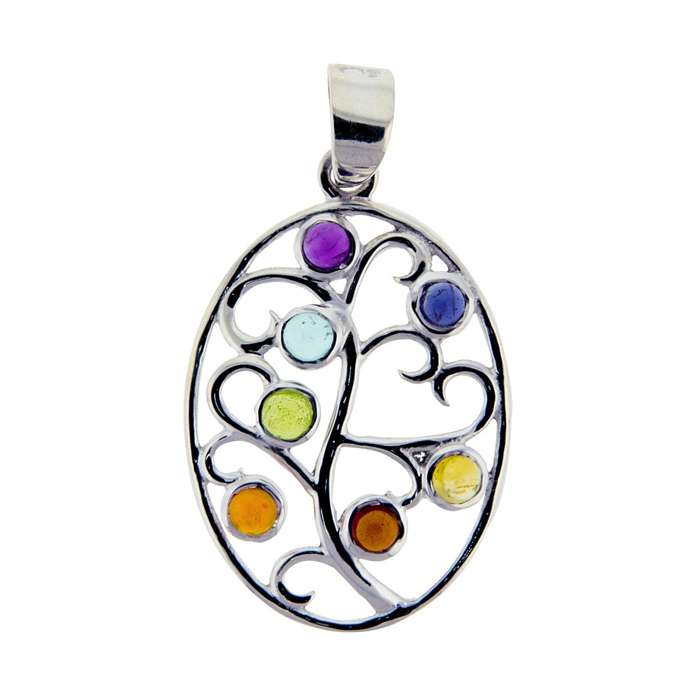 Curly Tree Chakra Pendant with Semi-Precious Stones