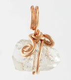 Herkimer Diamond Quartz Spiral Charm Pendant, Copper Wire-Wrapped, Handmade