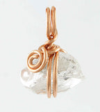 Herkimer Diamond Quartz Spiral Charm Pendant, Copper Wire-Wrapped, Handmade