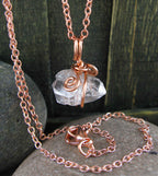 Herkimer Diamond Quartz Spiral Charm Pendant, Copper Wire-Wrapped, Handmade