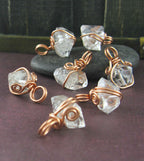 Herkimer Diamond Quartz Spiral Charm Pendant, Copper Wire-Wrapped, Handmade
