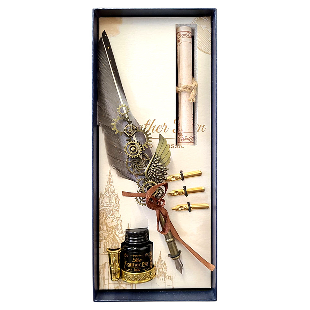 Elegant Feather Quill Pen Dip Set