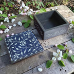 Floral Hand Carved Soapstone Box 4.25"